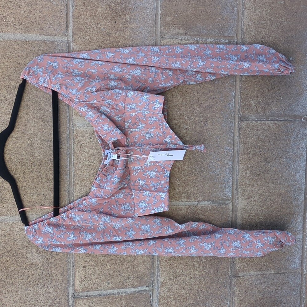 Edit By Nine Floral Pink Cropped Long Sleeve Top - Picture 13 of 15